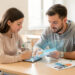 Une collégienne et son père consultent ensemble une tablette dans une salle scolaire lumineuse, autour de l’orientation professionnelle et de l’intelligence artificielle.